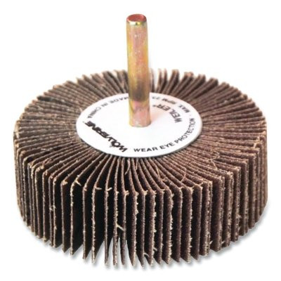 Weiler® Wolverine® Mounted Flap Wheel, Unthreaded, 1/4 in dia Stem x 3 in dia x 1 in W, 80 Grit, 23000 RPM