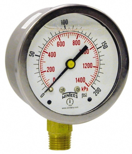 Winters PFQ803 Pressure Gauge: 2-1/2" Dial, 0 to 60 psi, 1/4" Thread, NPT, Lower Mount