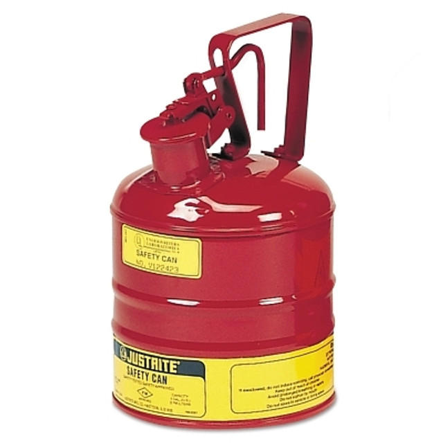 Justrite Type l Steel Safety Can, Gas, 1 gal, Red, Includes SS Flame Arrestor/Trigger Handle Justrite Type l Steel Safety Can, Gas, 1 gal, Red, Includes SS Flame Arrestor/Trigger Handle