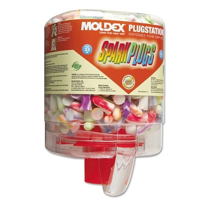 Moldex PlugStation® Earplug Dispenser, Disposable Plastic Bottle, Foam Earplugs, Assorted Color Swirls/Streaks, SparkPlugs®
