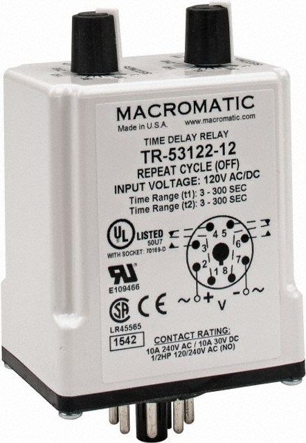 Macromatic TR-53122-12 8 Pin, Multiple Range DPDT Time Delay Relay