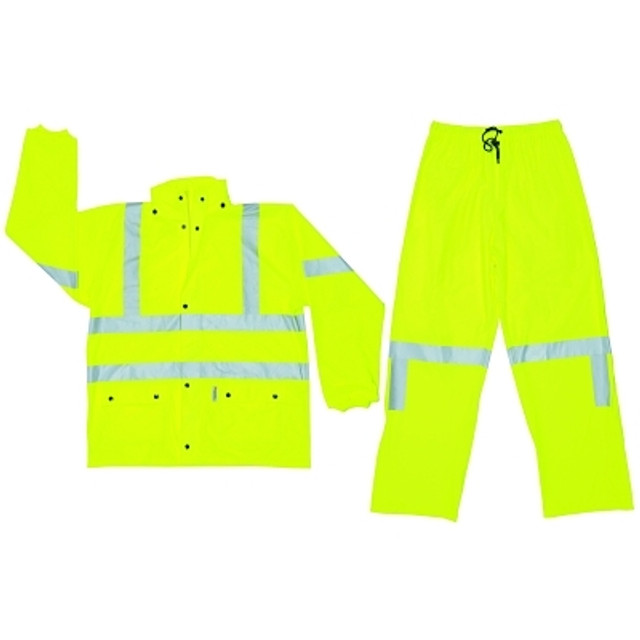 MCR Safety Luminator™ Class III Rain Suit, 0.4 mm Polyurethane, Fluorescent Lime, Large