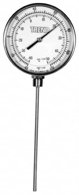 Wika 51090D008A4SF Bimetal Dial Thermometer: 50 to 300 ° F, 9" Stem Length