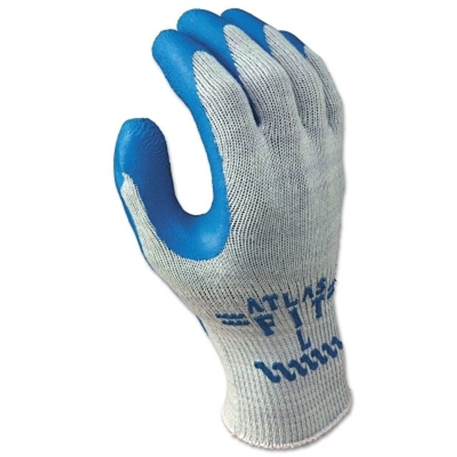 SHOWA® ATLAS® 300 General Purpose Latex Coated Fingers/Palm Gloves, Medium, Blue/Gray
