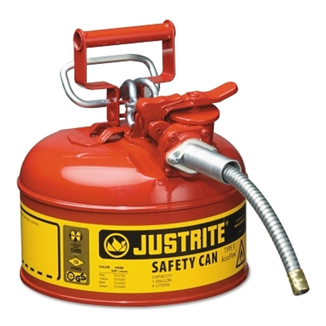 Justrite Type II AccuFlow™ Safety Can, Gas, 1 gal, Red, Includes 5/8 in OD Flexible Metal Hose Justrite Type II AccuFlow™ Safety Can, Gas, 1 gal, Red, Includes 5/8 in OD Flexible Metal Hose
