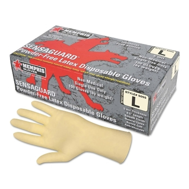 MCR Safety 5055M Disposable Latex Gloves, Powder Free, Rolled Cuff, 5 mil, Nat. White, Medium