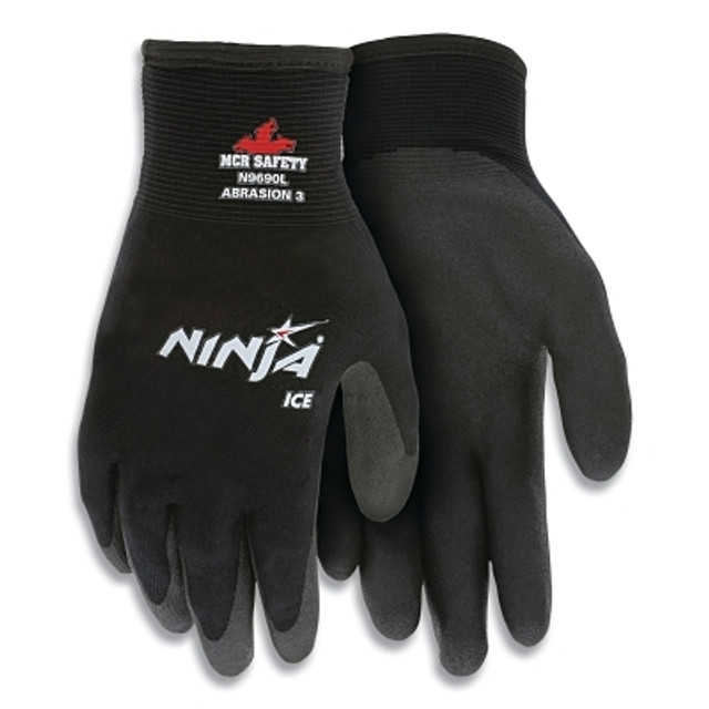 MCR Safety Ninja® Ice HPT® Palm/Fingertip Coated Insulated Work Gloves, X-Large, Black
