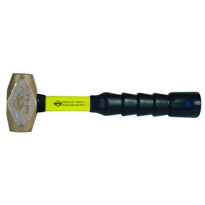 Nupla® Classic Nuplaglas® Non-Sparking Brass Hammer, 1.5 lb Head, 12 in Fiberglass Handle, Super Grip