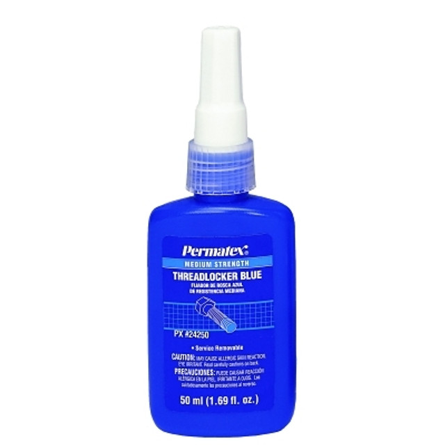 Permatex® Medium Strength Blue Threadlocker, 50 mL, 1/4 in to 3/4 in Thread, Blue, Liquid