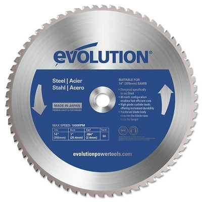 Evolution TCT Metal-Cutting Blade, 14 in, 1 in Arbor, 1600 rpm, 66 Teeth