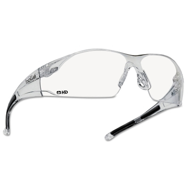Bolle Bolle Safety 40113 Rush Series Safety Glasses, HD Lens, Anti-Scratch, Hydrophobic, Clear Frame, TPR