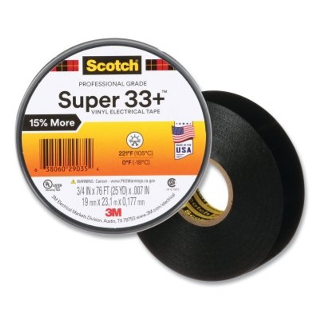 3M™ Scotch® Super 33+™ Vinyl Electrical Tape, 44 ft L x 1-1/2 in W, Black