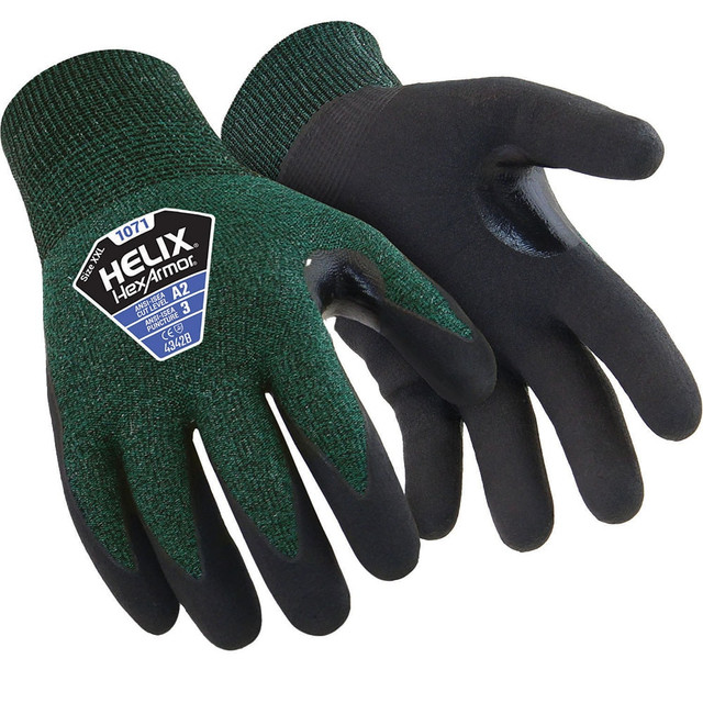 HexArmor. 1071-L (9) General Purpose Gloves: Size Large, ANSI Cut A2, ANSI Puncture 3, Micro-Foam Nitrile, Series Helix