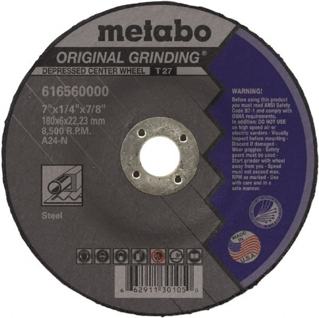Metabo US616560000 Depressed Center Wheel: Type 27, 4-1/2" Dia, 1/4" Thick, Aluminum Oxide