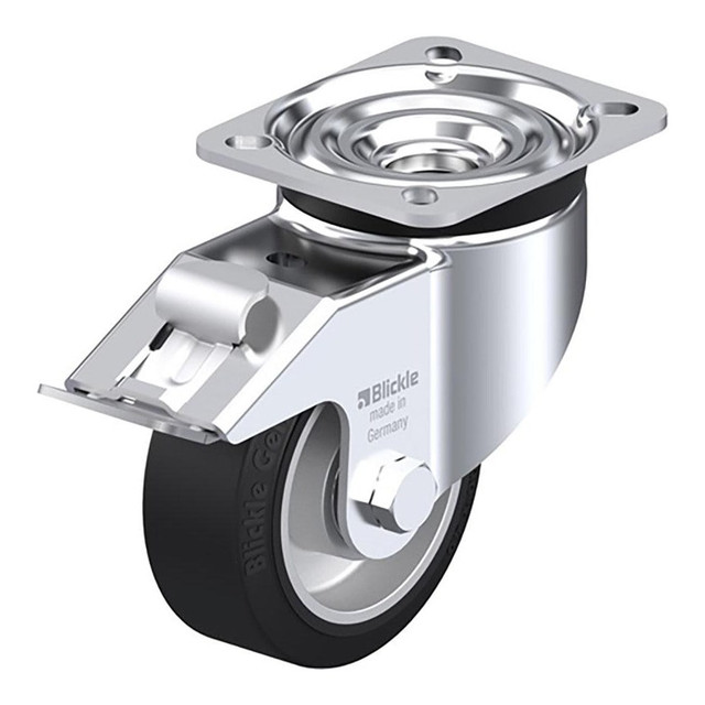 Blickle 610709 Swivel Top Plate Caster: Solid Rubber, 4" Wheel Dia, 1-37/64" Wheel Width, 440 lb Capacity, 5-7/64" OAH