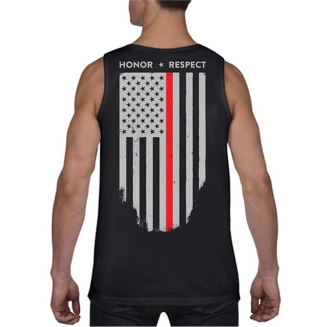 Thin Blue Line TRL-TANK-BLACK-S Tank - Thin Red Line American Flag - HONOR & RESPECT