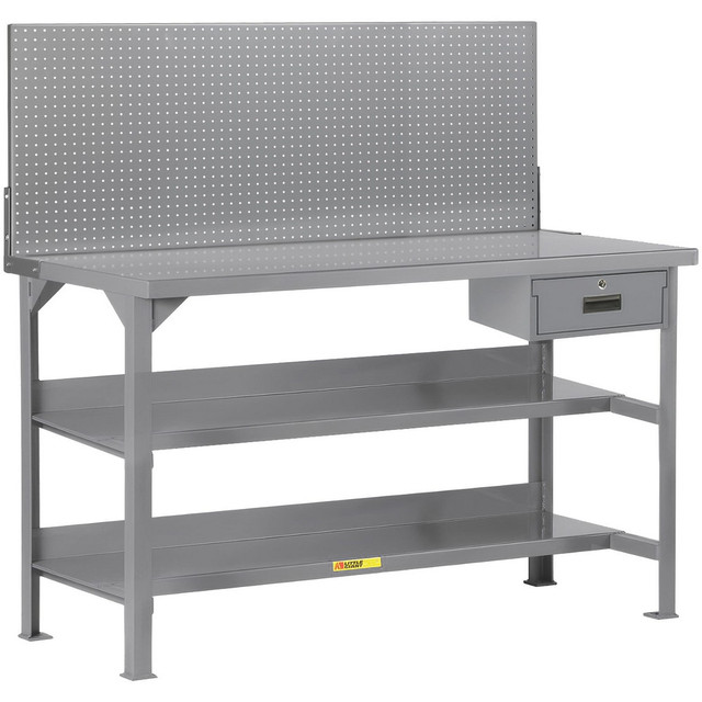 Little Giant. WST3-366036PBDR Stationary Work Benches, Tables; Bench Style: Heavy-Duty Use Workbench ; Edge Type: Square ; Leg Style: Fixed with Pre-Drill Holes for Anchoring ; Depth (Inch): 36 ; Color: Gray ; Maximum Height (Inch): 36