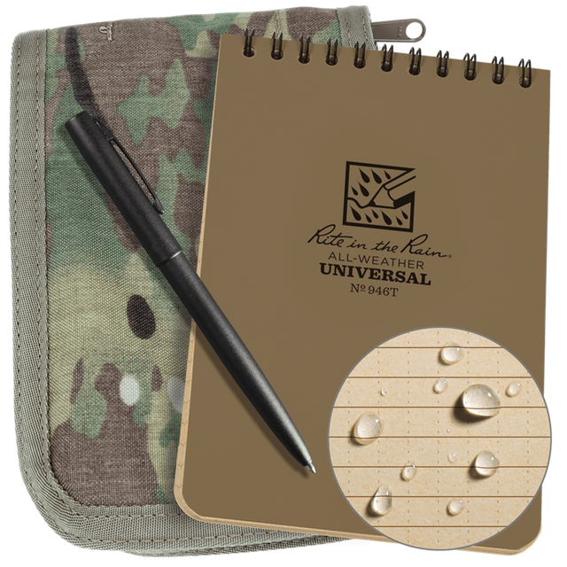 Rite in the Rain 946M-KIT Cordura 5.25 x 7.25 Top Bound Notebook Kit - Tan Book / Multicam Cover Rite in the Rain 946M-KIT Cordura 5.25 x 7.25 Top Bound Notebook Kit - Tan Book / Multicam Cover