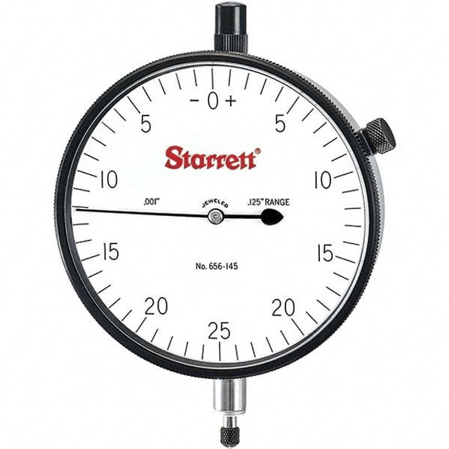 Starrett 53688 Dial Drop Indicator: 0 to 0.125" Range, 0-25-0 Dial Reading, 0.001" Graduation, 3-5/8" Dial Dia