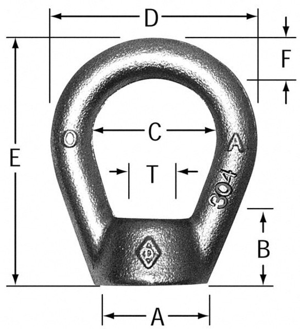 MSC SS16050 Eye Nuts (Lifting); Material: Stainless Steel ; Thread Size: 1/2-13 ; Eye Outside Diameter: 2