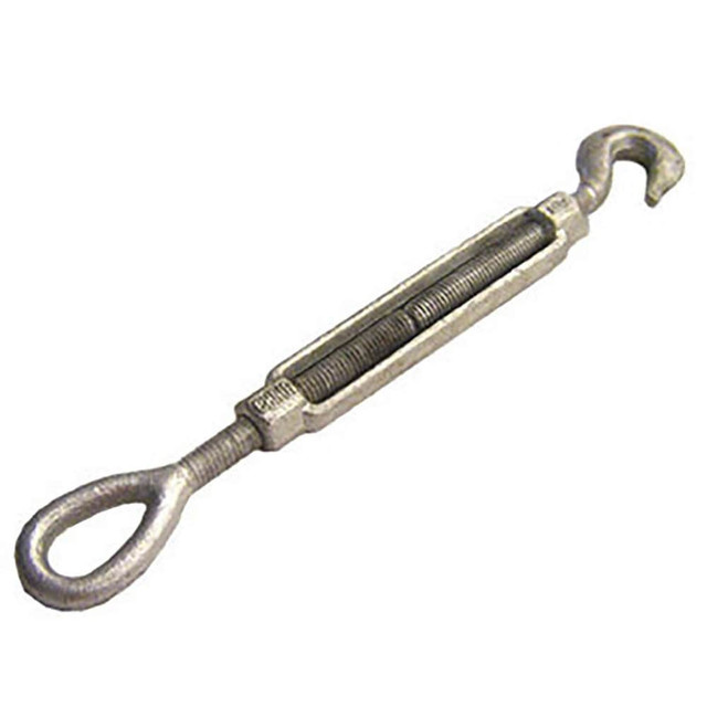 US Cargo Control EHTBGV38X6 Turnbuckles; Turnbuckle Type: Hook & Eye ; Working Load Limit: 1000 lb ; Thread Size: 3/8-6 in ; Turn-up: 6in ; Closed Length: 11.94in ; Material: Steel