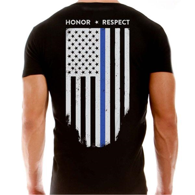 Thin Blue Line POLY-HONOR-BLACK-MEDIUM Polyester T-Shirt - Honor/Respect Thin Blue Line