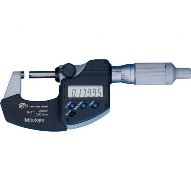 Mitutoyo 293-349-30CAL Electronic Outside Micrometer: 1", Carbide Tipped Measuring Face, IP65