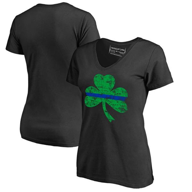 Thin Blue Line WOM-STPAT-TBL-VNECK-BLACK-XL Women's V-Neck - Shamrock, Thin Blue Line