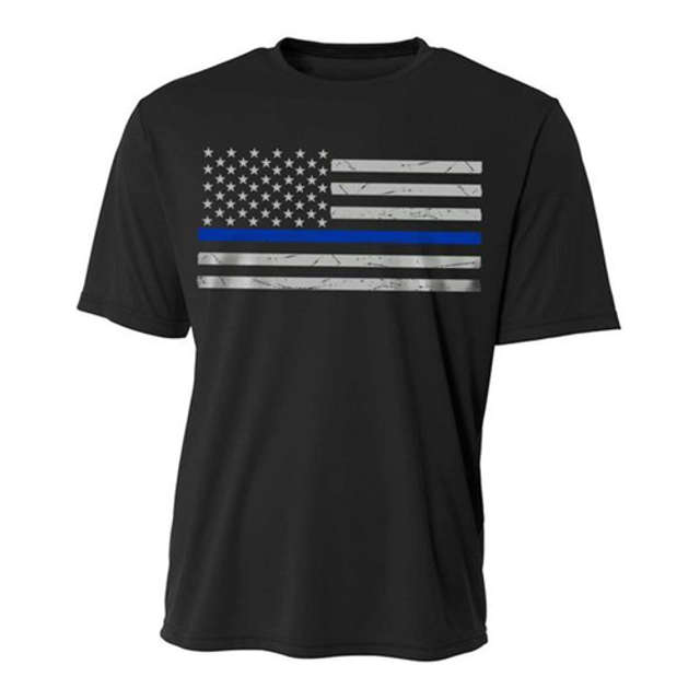 Thin Blue Line POLY-CLASSIC-BLACK-LARGE Performance, Polyester Men's T-Shirt - Classic