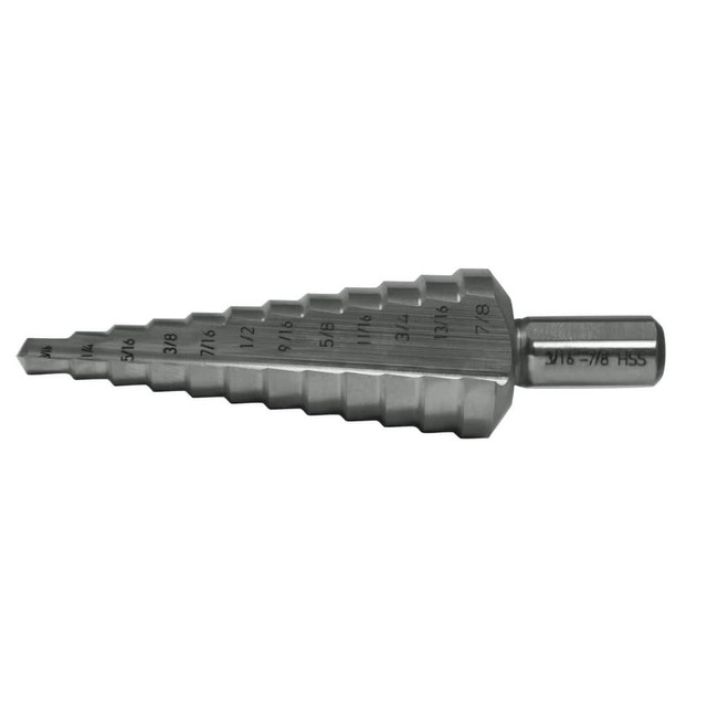 Cle-Line C20288 Step Drill Bit: 3/16 to 7/8" Dia, 3/8" Shank Dia, High Speed Steel