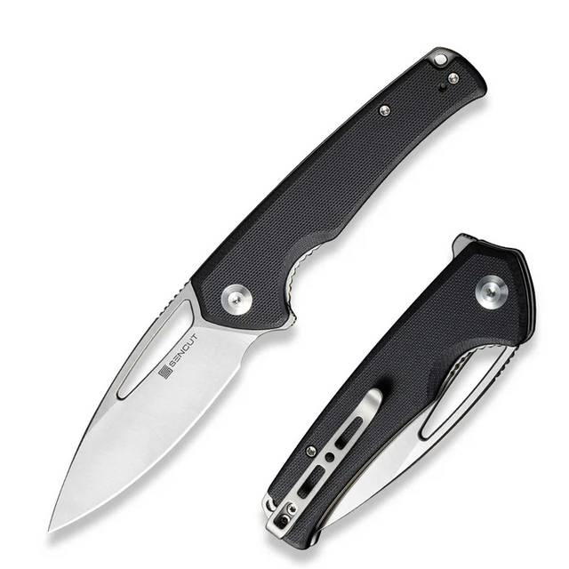 SENCUT S21013-1 Mims Flipper Folding Knife 3.48"" Satin 9Cr18MoV Drop Point Plain Edge Blade, Black G10 Handle SENCUT S21013-1 Mims Flipper Folding Knife 3.48"" Satin 9Cr18MoV Drop Point Plain Edge Blade, Black G10 Handle