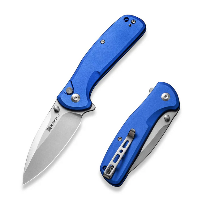 SENCUT S22043B-3 ArcBlast Flipper/Thumb Stud Folding Knife 2.98"" Satin 9Cr18MoV Drop Point Plain Edge Blade, Bright Blue Aluminum Handle SENCUT S22043B-3 ArcBlast Flipper/Thumb Stud Folding Knife 2.98"" Satin 9Cr18MoV Drop Point Plain Edge Blade, Bright Blue Aluminum Handle