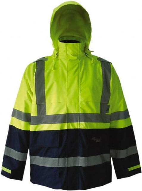 Viking D6335JG-S Rain Jacket: Size Small, High-Visibility Lime & Navy, Polyester