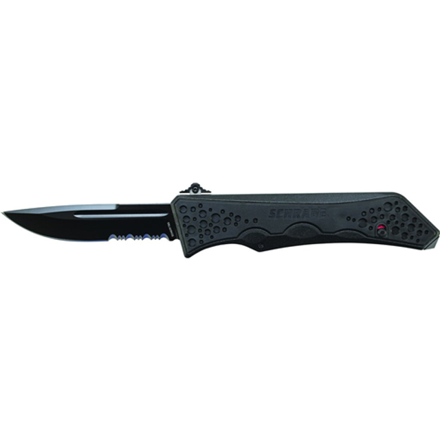 Schrade SCHOTF7BS 5th Generation OTF Assist Black Drop Point Blade 40% Serrated, AUS-8 Steel