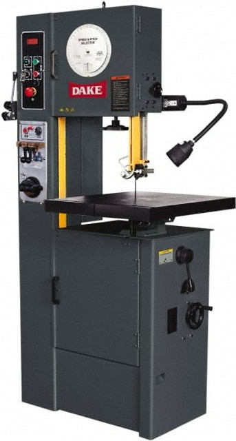 Dake 987030 Vertical Bandsaw: 15-1/2" Throat Depth, 10" Height Capacity, Variable Speed Pulley Drive