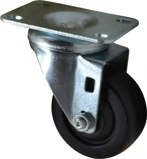 Shepherd 200057 Swivel Top Plate Caster: Soft Rubber, 3" Wheel Dia, 1-1/4" Wheel Width, 150 lb Capacity, 4-1/4" OAH