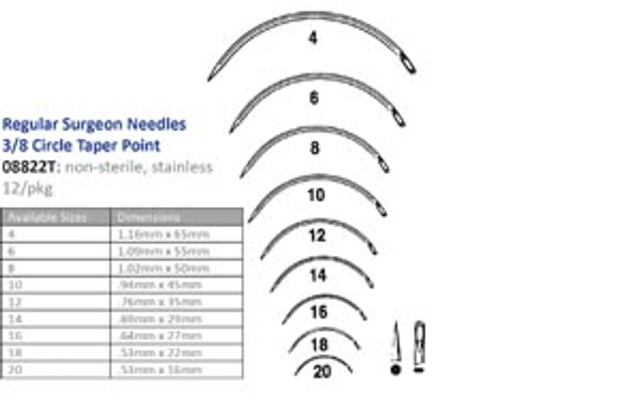 Cincinnati Surgical Company  08822T Suture Needle, Size 4-18, Regular Surgeons, 3/8 Circle Taper Point, 12/pk (Must be Ordered in Multiples of 10 dozen) (DROP SHIP ONLY)