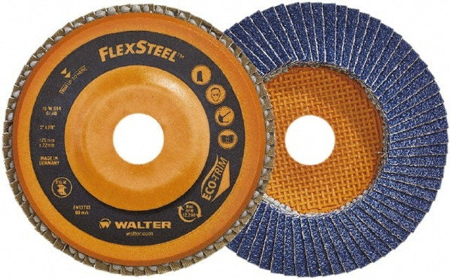 WALTER Surface Technologies 15W508 Flap Disc: 7/8" Hole, 80 Grit, Zirconia Alumina, Type 27