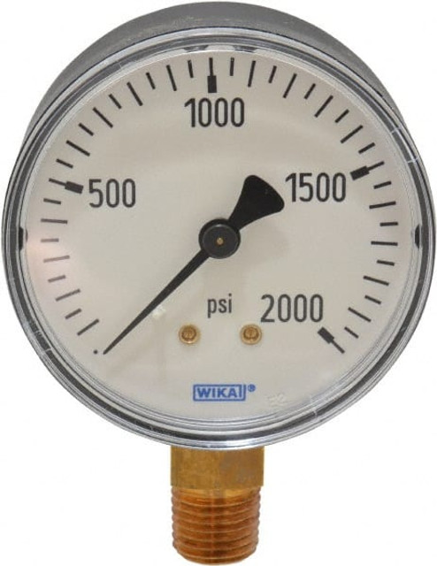 Wika 4253221 Pressure Gauge: 2-1/2" Dial, 0 to 2,000 psi, 1/4" Thread, NPT, Lower Mount