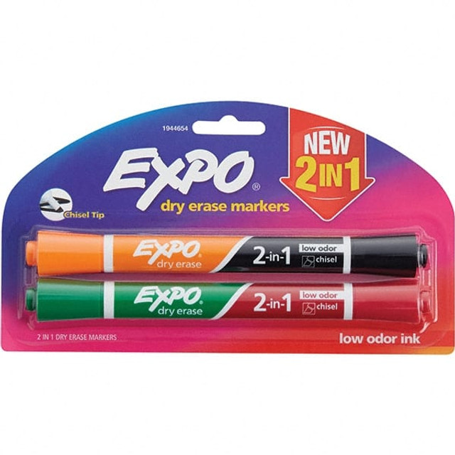 Expo 1944654 Dry Erase Markers & Accessories; Color: Black & Orange; Blue & Red ; Color: Black & Orange; Blue & Red ; Tip Type: Chisel ; For Use With: Dry Erase Marker Boards ; Includes: (2) Dry Erase Markers ; UNSPSC Code: 44111912