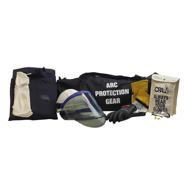 Chicago Protective Apparel AG12-S-11 Arc Flash Clothing Kits; Protection Type: Arc Flash ; Garment Type: Bib Overalls; Hoods; Jacket ; Maximum Arc Flash Protection (cal/Sq. cm): 12.00 ; Size: Small ; Glove Type: Electrical Protection Gloves
