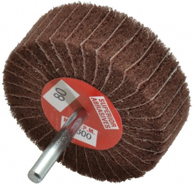 Superior Abrasives A008584 Mounted Flap Wheel: 3" Dia, 1" Face Width, 80 Grit, Aluminum Oxide