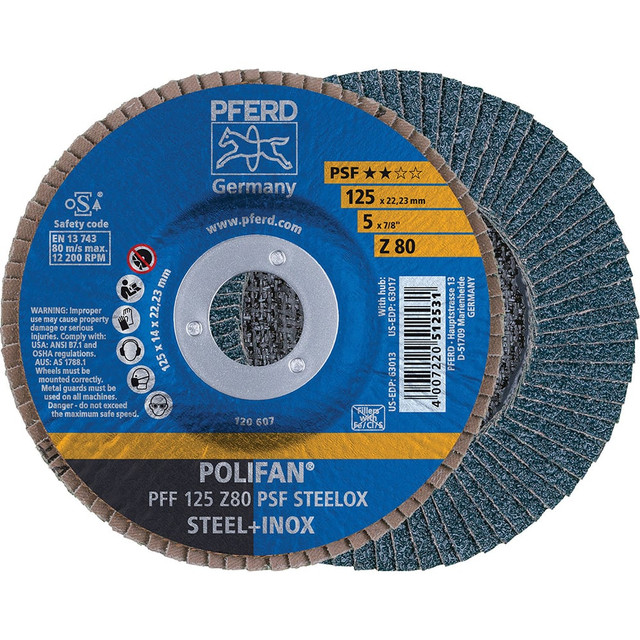 PFERD 63013 Flap Disc: 7/8" Hole, 80 Grit, Zirconia Alumina, Type 27