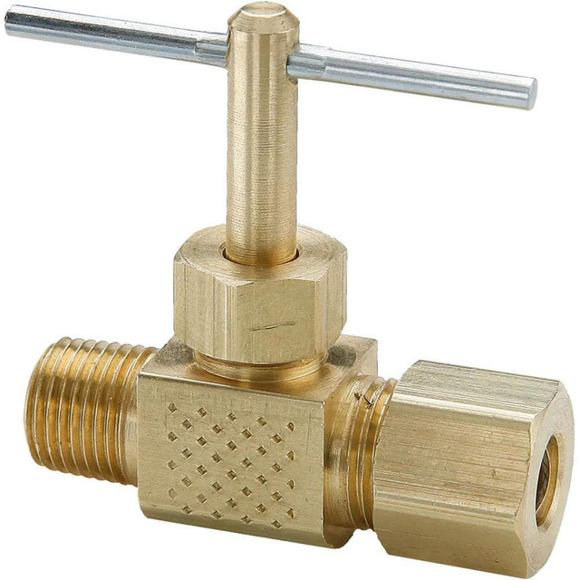 Parker NV106C-4-4 Needle Valve: Straight, 1/4" Pipe, Compression to Male Pipe End, Brass Body