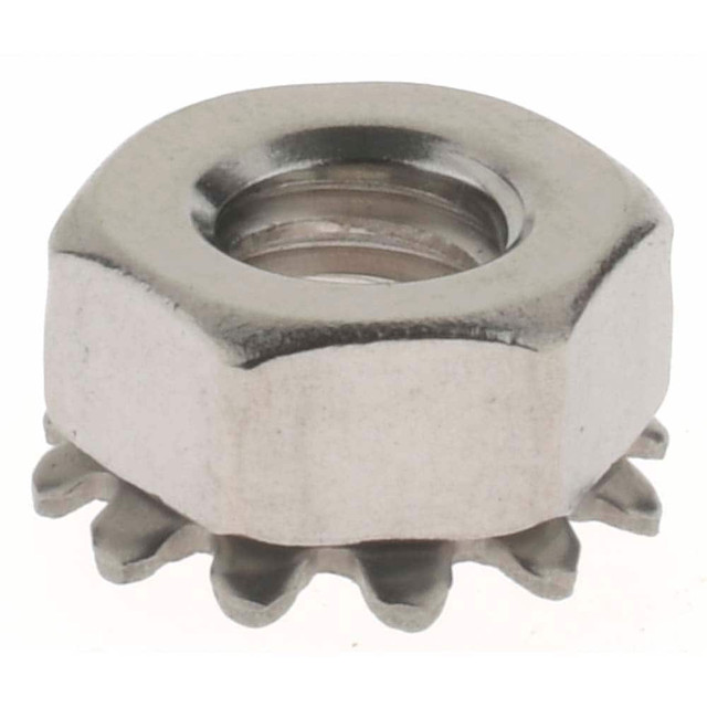 Value Collection 31605 Hex Nuts With Lock Washers; Lock Washer Type: External Tooth ; Material: Stainless Steel ; Thread Size: 1/4-20 ; Width Across Flats: 0.4375 ; Washer Outside Diameter: 0.5 ; Overall Height: 0.234