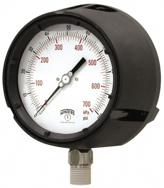 Winters PPC5073-G. Pressure Gauge: 4-1/2" Dial, 0 to 3,000 psi, 1/2" Thread, NPT, Lower Mount