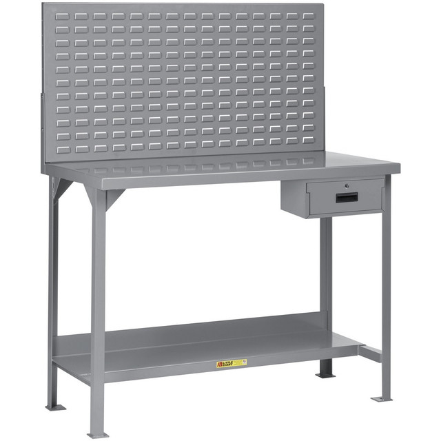 Little Giant. WST2-367236LPDR Stationary Work Benches, Tables; Bench Style: Heavy-Duty Use Workbench ; Edge Type: Square ; Leg Style: Fixed with Pre-Drill Holes for Anchoring ; Depth (Inch): 36 ; Color: Gray ; Maximum Height (Inch): 60