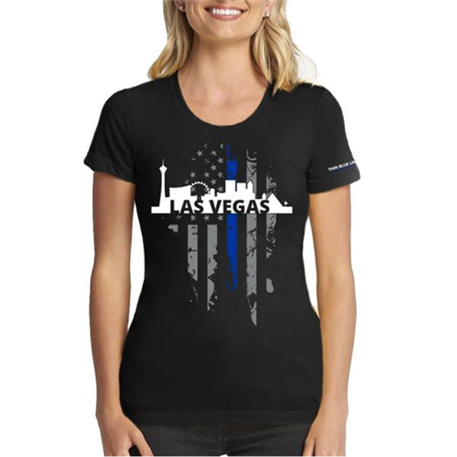 Thin Blue Line VEGAS-LRG-TBL-WOM-SHIRT-BLK-2XL Women's T-Shirt, Vegas Large, Thin Blue Line