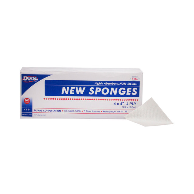 Dukal Corporation  6114 Sponge, 4" x 4", Non-Woven New Sponge, Non-Sterile, 4-Ply, 200/bg, 10 bg/cs (50 cs/plt)