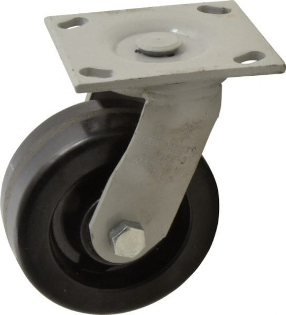 Fairbanks 322-5-MCP Swivel Top Plate Caster: Phenolic, 5" Wheel Dia, 2" Wheel Width, 1,000 lb Capacity, 6-1/2" OAH